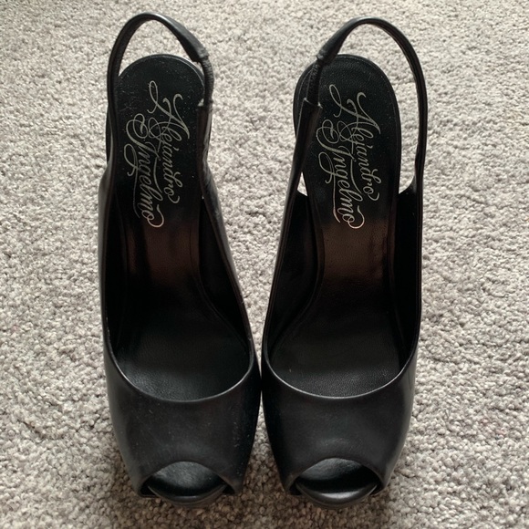 Alejandro Ingelmo Black Peep Toe Slingback Heels - Picture 2 of 8